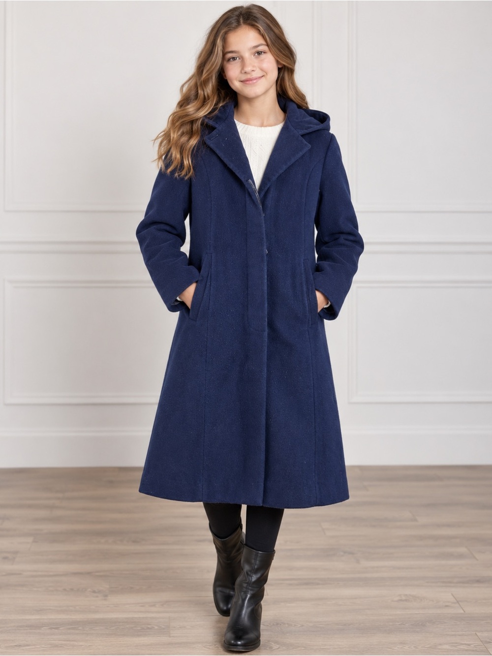Vintage Rothschild Girls Size 14 Navy Wool Hooded Winter Coat
